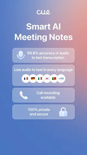 Скриншот 1 — Cue - Smart AI Meeting Notes