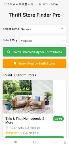 Скриншот 1 — Thrift Store Finder Pro