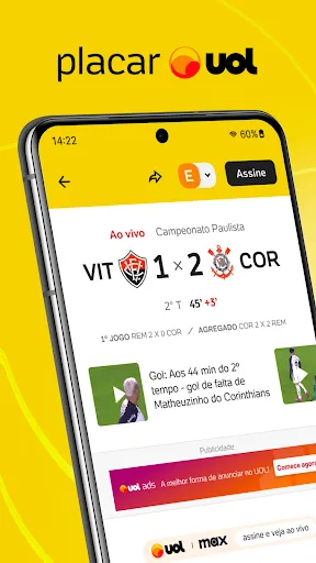 Скриншот 1 — Placar UOL: Futebol e notícias