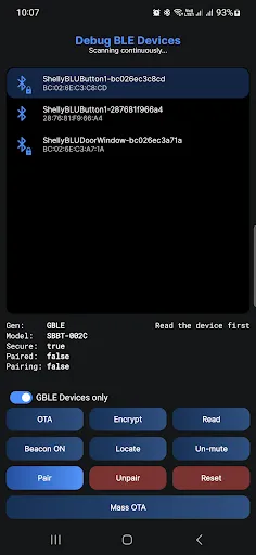 Скриншот 1 — Shelly BLE Debug
