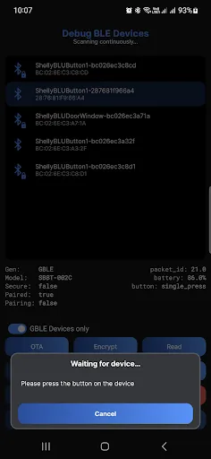 Скриншот 2 — Shelly BLE Debug