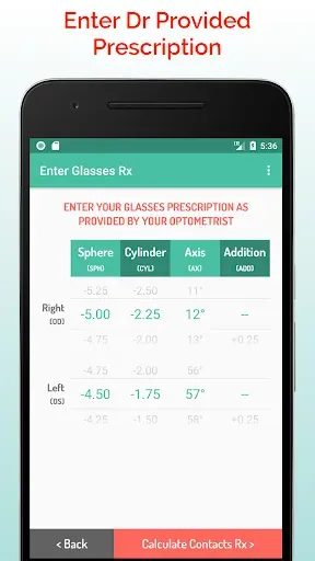 Скриншот 2 — Contact Lens Calculator