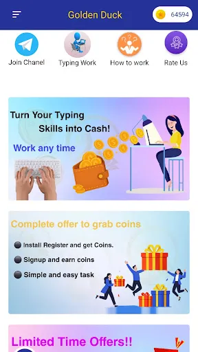 Скриншот 1 — Golden Duck - Typing Work Job