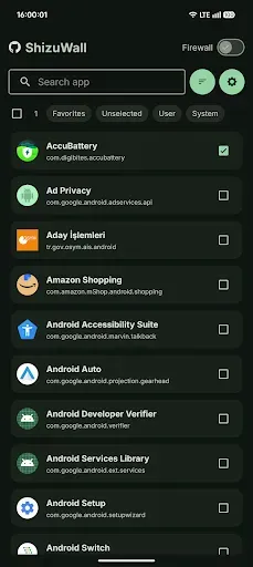 Скриншот 1 — ShizuWall No Root/VPN Firewall