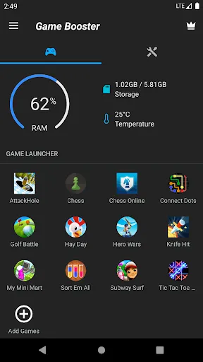Скриншот 1 — Game Booster: Manage, Launcher