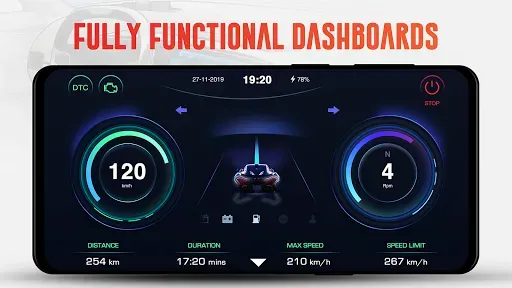 Скриншот 1 — Спидометр OBD Приборная панель