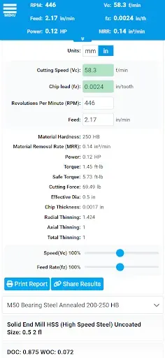 Скриншот 4 — FSWizard Pro Machinist Calc