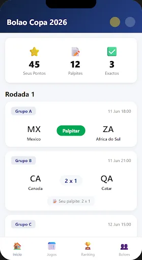 Скриншот 1 — Bolão Copa 2026