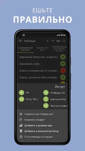Скриншот 2 — Гликемический индекс. Диабет.