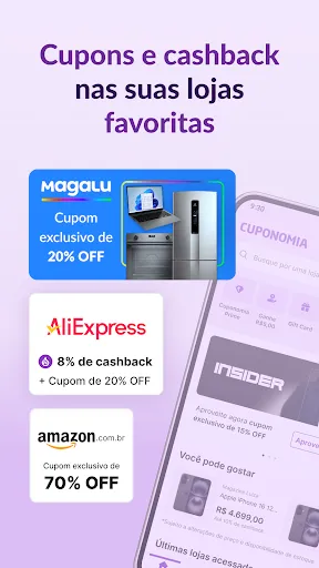 Скриншот 1 — Cuponomia: Cupons e Cashback