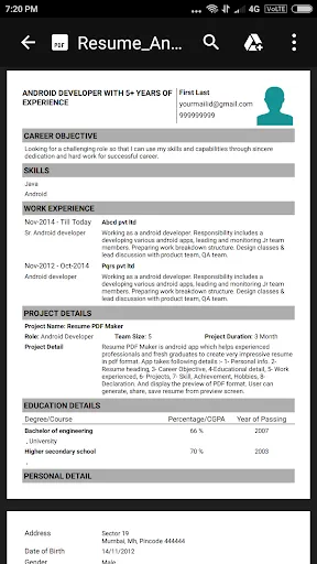Скриншот 1 — Resume PDF Maker / CV Builder