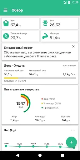 Скриншот 1 — Весовой трекер - Похудеть легк