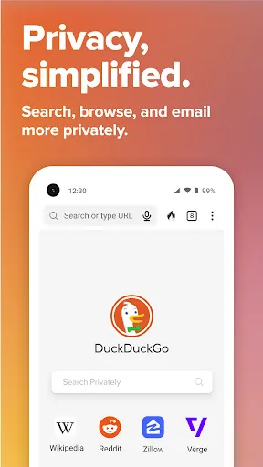 Скриншот 1 — DuckDuckGo Browser, Search, AI