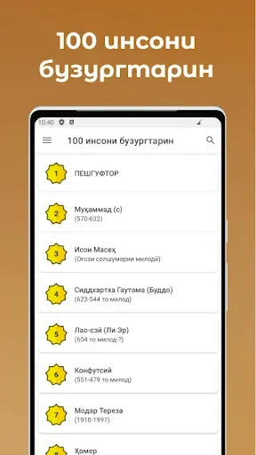 Скриншот 1 — 100 инсони бузургтарин