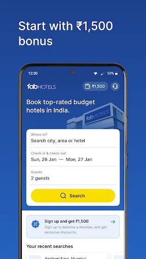 Скриншот 1 — FabHotels: Hotel Booking App