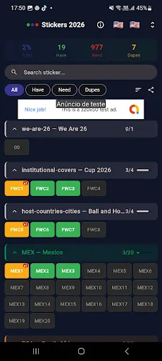 Скриншот 1 — Figurinhas Copa 2026 Checklist