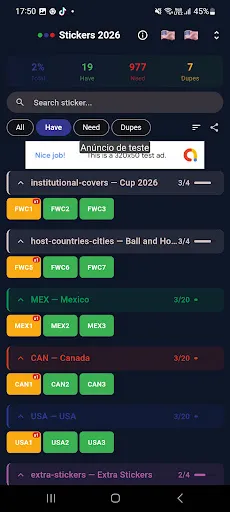 Скриншот 2 — Figurinhas Copa 2026 Checklist