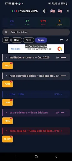 Скриншот 3 — Figurinhas Copa 2026 Checklist