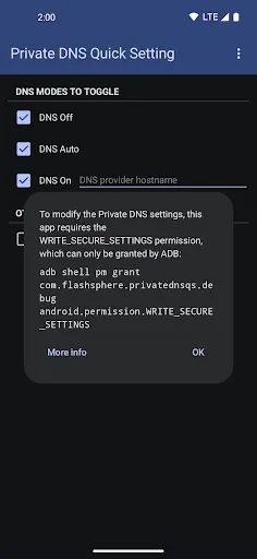 Скриншот 1 — Private DNS Quick Setting
