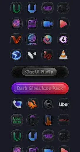 Скриншот 1 — OneUI Fluffy Dark Glass Icons