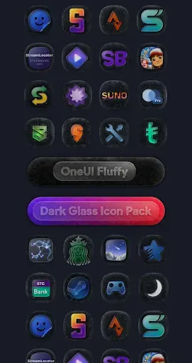 Скриншот 2 — OneUI Fluffy Dark Glass Icons