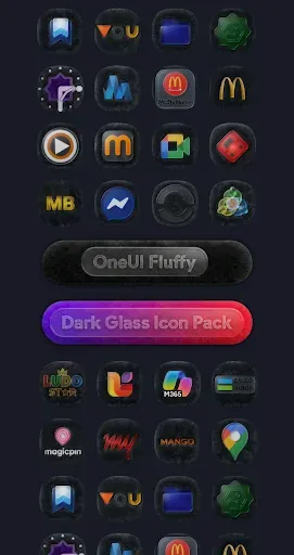 Скриншот 3 — OneUI Fluffy Dark Glass Icons