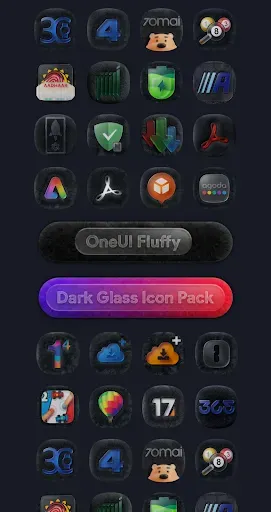 Скриншот 7 — OneUI Fluffy Dark Glass Icons