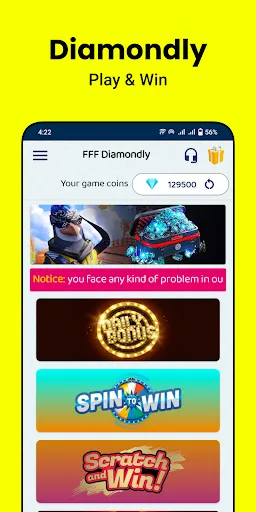 Скриншот 1 — Diamondly: Play Win FFDiamonds