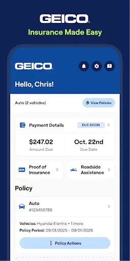 Скриншот 1 — GEICO Mobile - Car Insurance