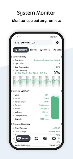 Скриншот 1 — System Monitor Cpu Ram Battery