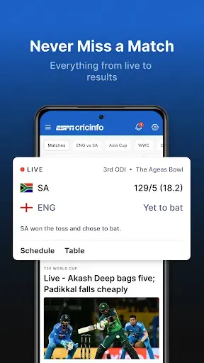 Скриншот 1 — ESPNcricinfo - Live Cricket