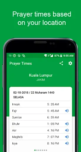 Скриншот 1 — Waktu Solat -Kiblat, Azan, Doa