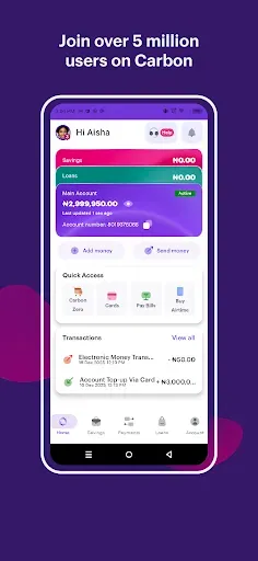 Скриншот 1 — Carbon: Mobile Banking & Loans