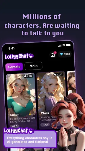 Скриншот 1 — Lollyy - AI Characters Chat