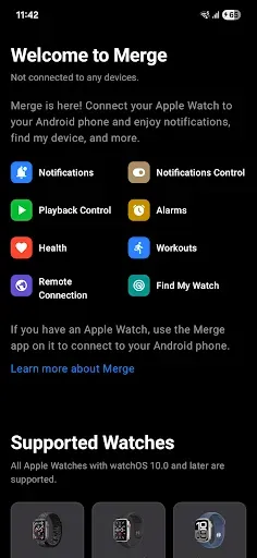 Скриншот 1 — Merge - Apple Watch to Android