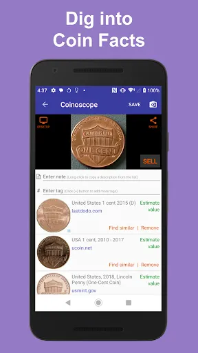 Скриншот 2 — Coinoscope Идентификатор монет