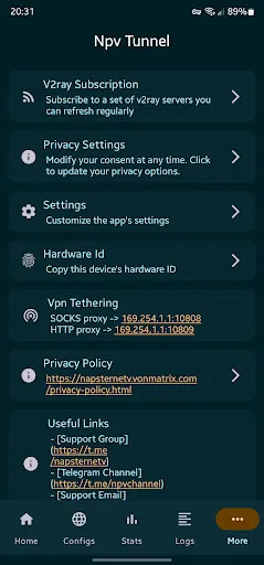 Скриншот 5 — Npv Tunnel V2ray/SSH