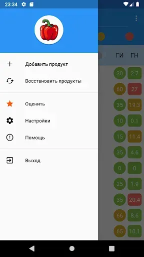 Скриншот 7 — Гликемический индекс, нагрузка