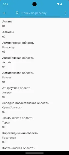 Скриншот 4 — Коды регионов Казахстана