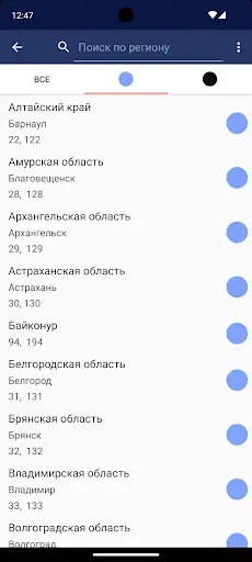 Скриншот 3 — Коды регионов России