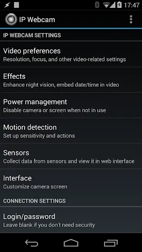 Скриншот 1 — IP Webcam Pro