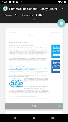 Скриншот 1 — PrinterOn Print Service