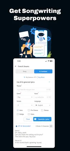 Скриншот 2 — Songwriter Pad + Lyrics AI