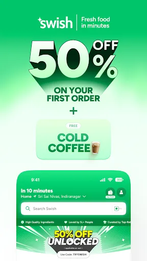 Скриншот 1 — Swish: 10-Min Food Delivery