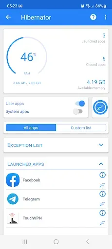 Скриншот 1 — Hibernator: Force Stop Apps