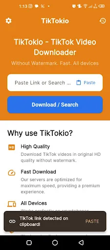 Скриншот 1 — Tiktokio - TT Downloader