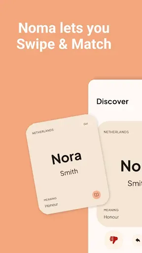 Скриншот 1 — Noma Baby Names: Swipe & Match