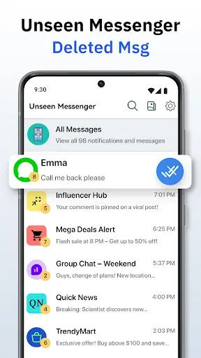 Скриншот 1 — Unseen Messenger - Deleted Msg