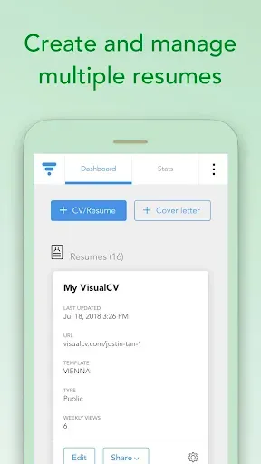 Скриншот 2 — VisualCV Resume & CV Builder