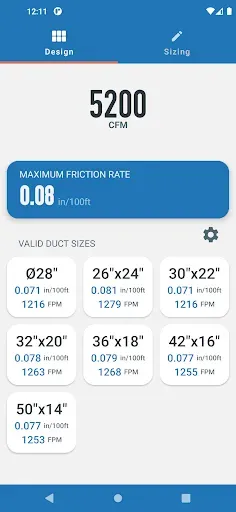 Скриншот 1 — Ductulator - HVAC Duct Sizing